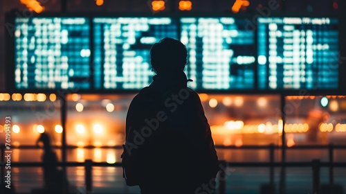 Silhouette of traveler in international airport