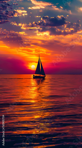 Sunset Serenity: A Peaceful Sailboat Journey across a Tranquil Ocean under a Resplendent Sky  © Max