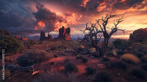 wide landscape Arches National Park, nature photography, copy and text space, 16:9 photo