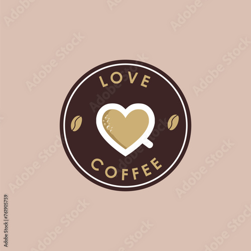 badge emblem Love coffee logo vector with flat design style on light background