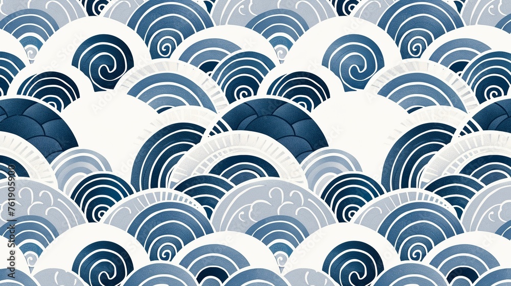 Abstract seamless pattern in eastern asian style. Japanese wave blue ornament on white background. Abstract seamless pattern in eastern asian style. Japanese wave blue ornament on white background.