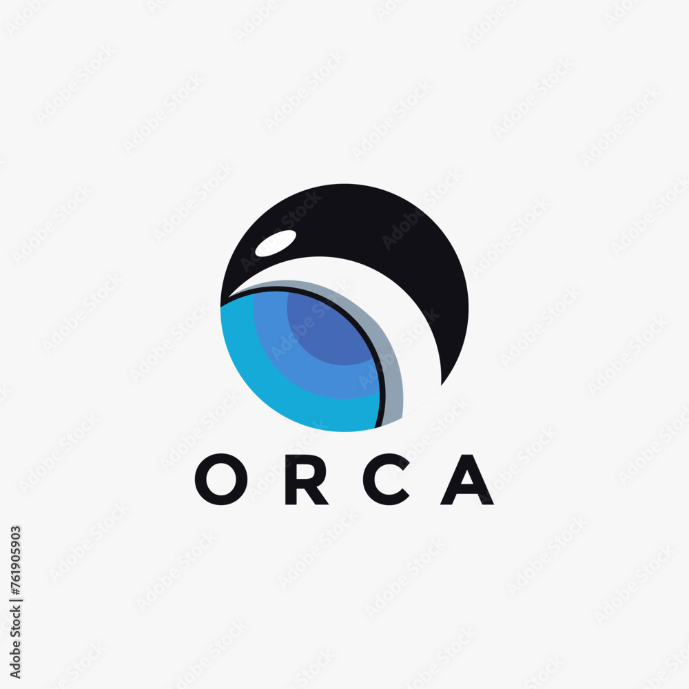 Abstract minimalist circle jumping orca logo icon vector template on white background Abstract minimalist circle jumping orca logo icon vector template on white background