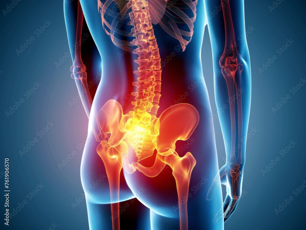 Womans Back With Highlighted Skeleton Womans Back With Highlighted Skeleton