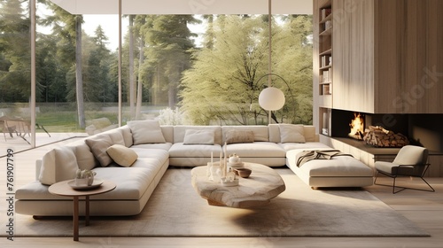 Modern elegant living room interior composition with scandinavian sophistication 