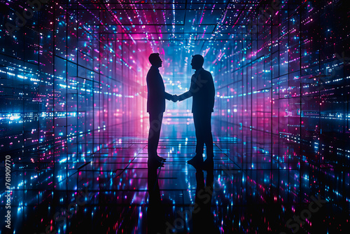 Handshake between business people and futuristic technology background