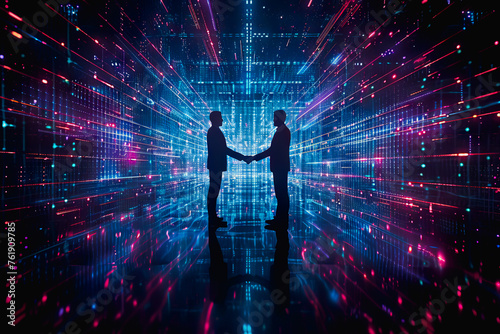Handshake between business people and futuristic technology background © Jirapong