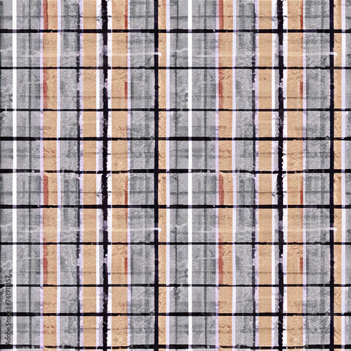 Allover pattern with ink grunge grid. Hand drawn seamless check pattern. Graphic background with ethnic tartan. Seamless check pattern background.