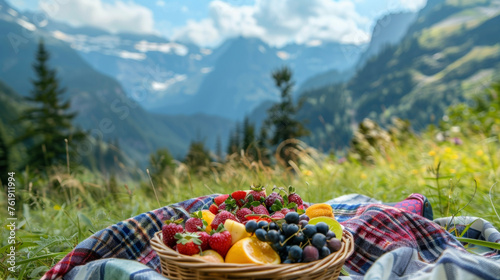 Pack a variety of fruits for a refreshing and healthy picnic snack and enjoy the bursts of flavor as you take in the scenic mountain view.