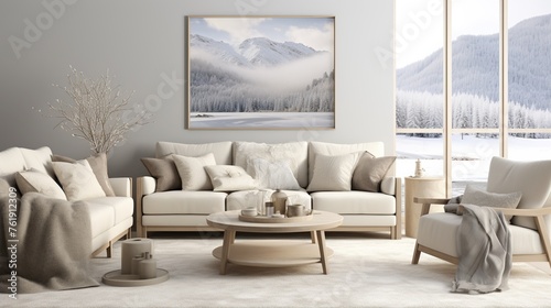 Modern elegant living room interior composition with sophisticated palette and background  © john258