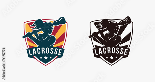 Emblem Seal badge Lacrosse Girl Team logo illustration vector template on white background photo