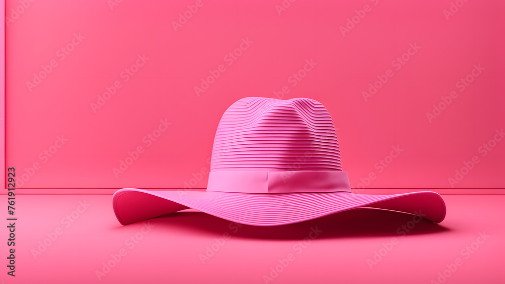 Chic Woman Pink Hat on Clean Background for Fashion and Sunscreen Ads Chic Woman Pink Hat on Clean Background for Fashion and Sunscreen Ads