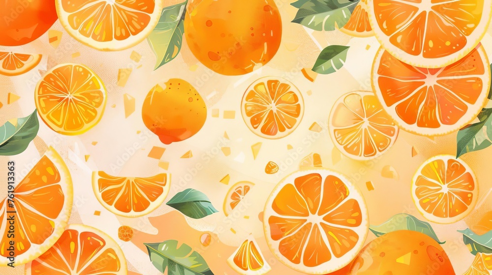 Bright orange themed illustration with citrus elements, ideal for fresh summer designs and marketing materials Bright orange themed illustration with citrus elements, ideal for fresh summer designs and marketing materials