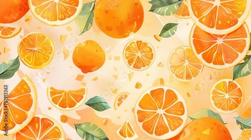 Bright orange themed illustration with citrus elements, ideal for fresh summer designs and marketing materials