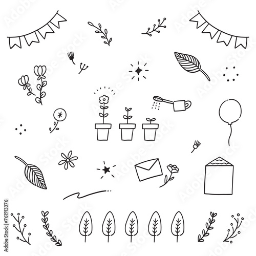 かわいい手描きのイラストセット