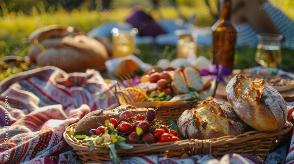 The smell of freshly baked bread and grilled meats wafts through the air teasing the taste buds and adding to the relaxing atmosphere of a sunset picnic.