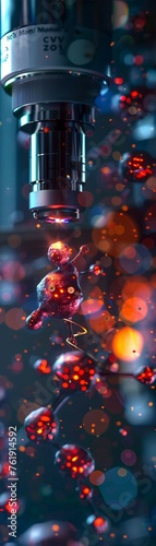 Nanotechnology in Cancer Treatment, Personalized Medicine, Sci-fi lab with tiny nanobots attacking cancer cells, Photography, Backlights, Lens Flare photo