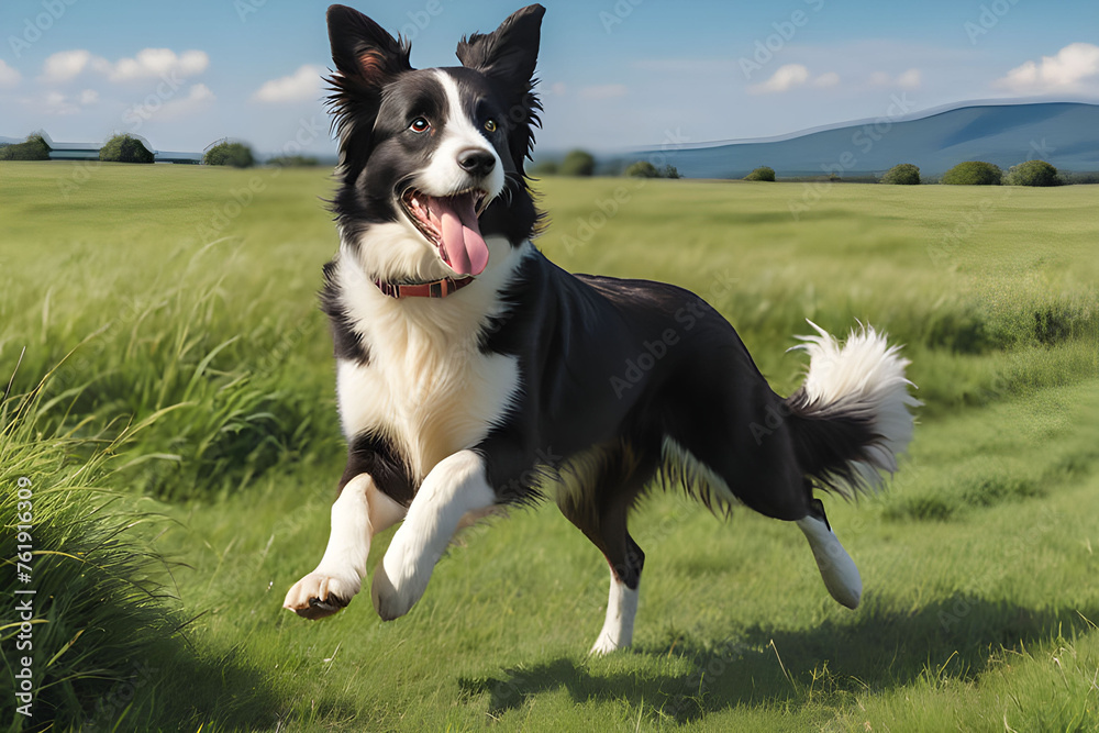 border collie running on the field. Generative Ai. 