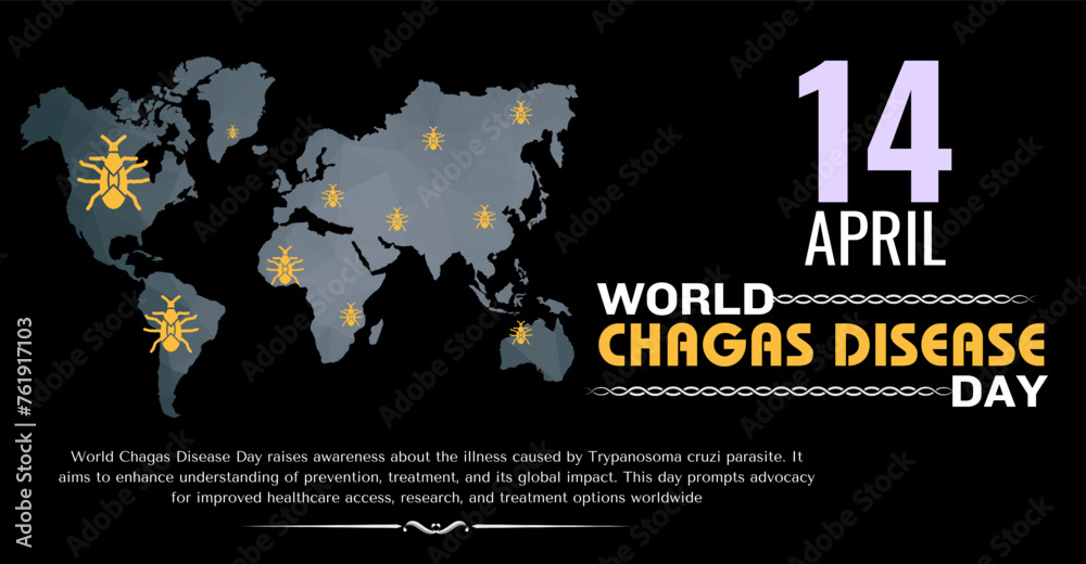 April 14, World Chagas Disease Day. Together Against Chagas: World Health Advocacy. Campaign or celebration banner design