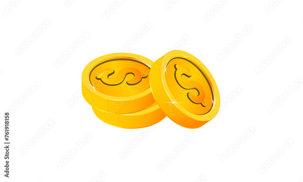 3d illustration golden coin on isolated white background Vector illustration 