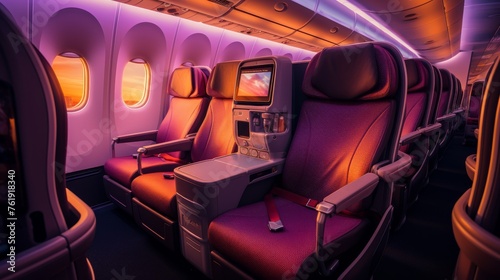 Interior of Airplane With Many Seats