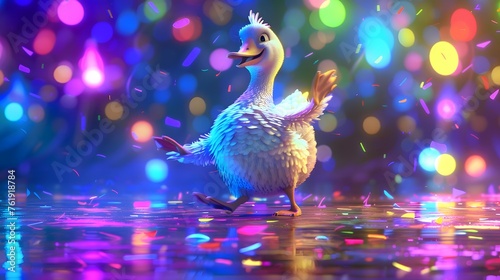 Funny duck dancing on the floor