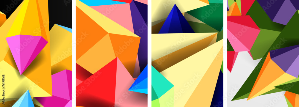 Set of triangle geometric low poly 3d shapes posters