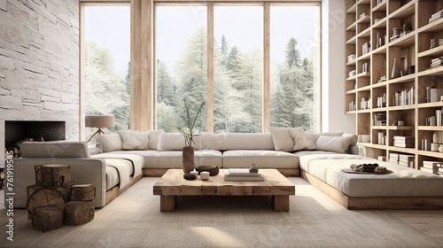 Interior design of modern trending living room inspired by scandinavian minimalism and elegance  © john258