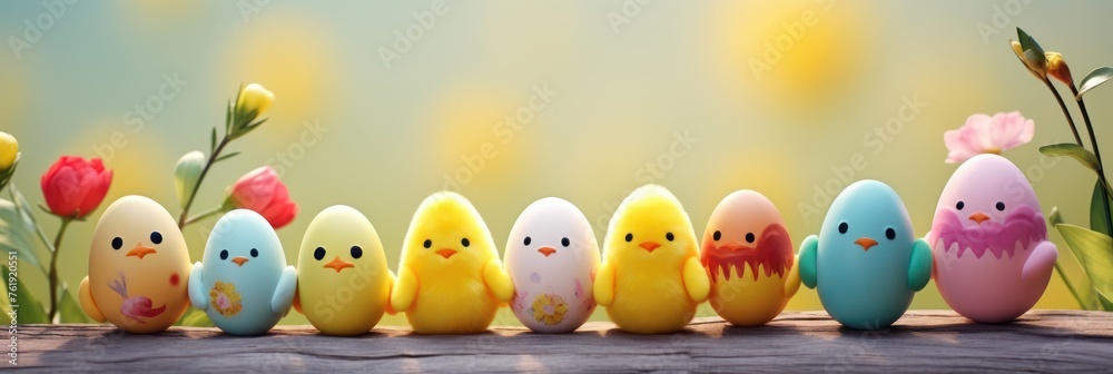 Easter eggs and rabbit in grass under cloudy sky illustration with copy space, Easter bunny sitting on grass with colorful easter eggs Easter eggs and rabbit in grass under cloudy sky illustration with copy space, Easter bunny sitting on grass with colorful easter eggs