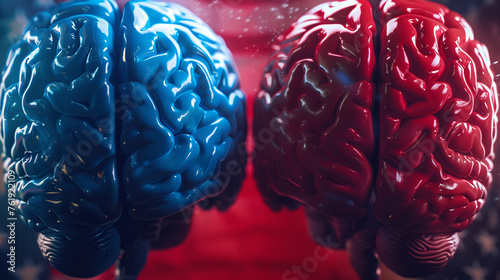 The symbolism of blue and red brains encapsulates the essence of American democracy.