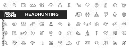 Headhunting And Recruiting minimal thin line web icon set. Included the icons as Job Interview, Career Path, Resume, Job hiring, Candidate and Human resource icons. Vector illustration. photo