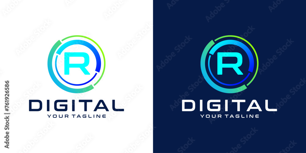 letter R logo design template technology, modern circle logo digital, technology, connection, data, media, circle line letter R logo design template technology, modern circle logo digital, technology, connection, data, media, circle line