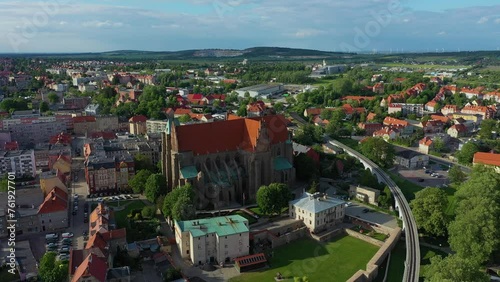 Beautiful Church Old Town Strzegom Aerial View Poland photo