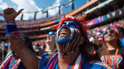 The stadium is a playground of creativity with fans of all ages showcasing their team spirit through face paint and costumes.