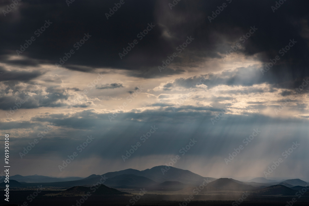 Mountains at sunset with haze