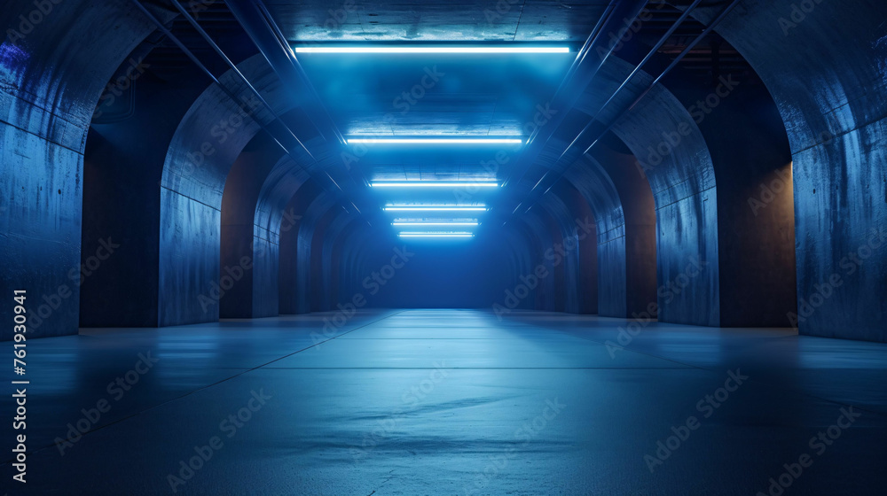 empty dark room with dark blue spotlights background