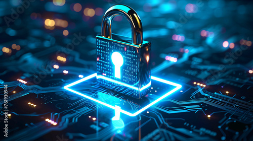 padlock digital cyber security blockchain concept