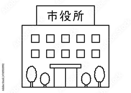 植栽のある市役所　白黒