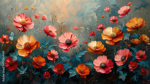 Oil painting flowers on canvas. Colorful floral background © Jennifer