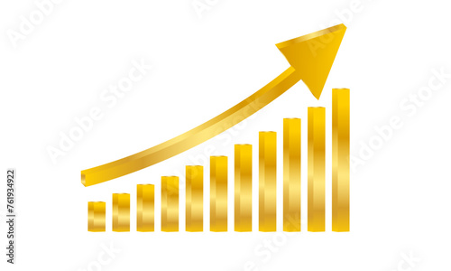 Gold Arrow Up with Bar graph concept Financial Growth Success in Market Data, vector illustration