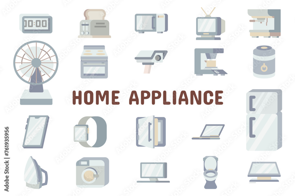 Home Appliance Flat Vector Illustration Icon Sticker Set Design Materials Home Appliance Flat Vector Illustration Icon Sticker Set Design Materials