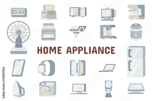 Home Appliance Flat Vector Illustration Icon Sticker Set Design Materials
