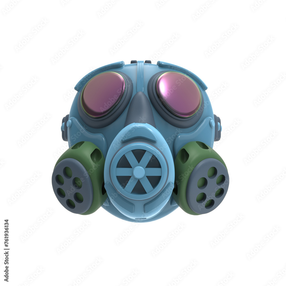 3d cartoon stylized toy blue and green gasmask in front view 3d cartoon stylized toy blue and green gasmask in front view