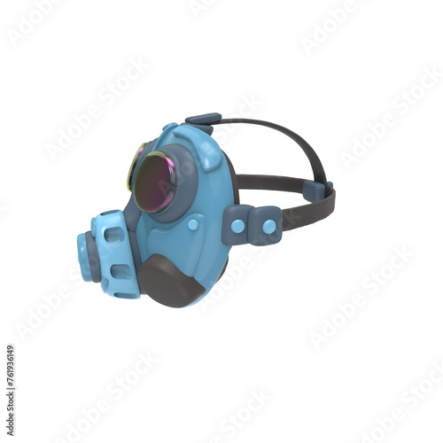 Fototapeta Naklejka Na Ścianę i Meble -  3d cartoon stylized toy blue and green gasmask in side view