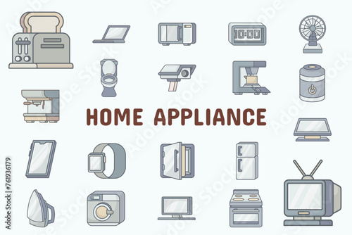 Home Appliance Lineal Color Vector Illustration Icon Sticker Set Design Materials