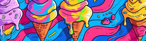 Psychedelic ice cream, in the style of minimalist line art, appropriation artist, funk art