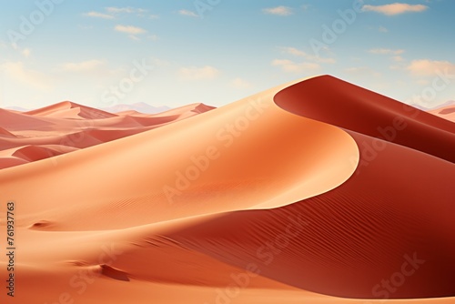 Singing sand dune in desert with mountain backdrop under clear sky