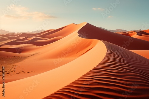 Sand dunes pepper the desert landscape under the vast sky