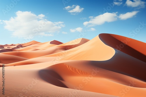 Sand dunes in the desert landscape under a blue sky