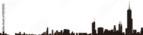 Simplified Silhouette of Chicago Skyline with Iconic Buildings