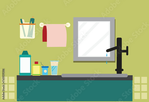 Personal care items on a modern bathroom. Editorial Clip Art.
